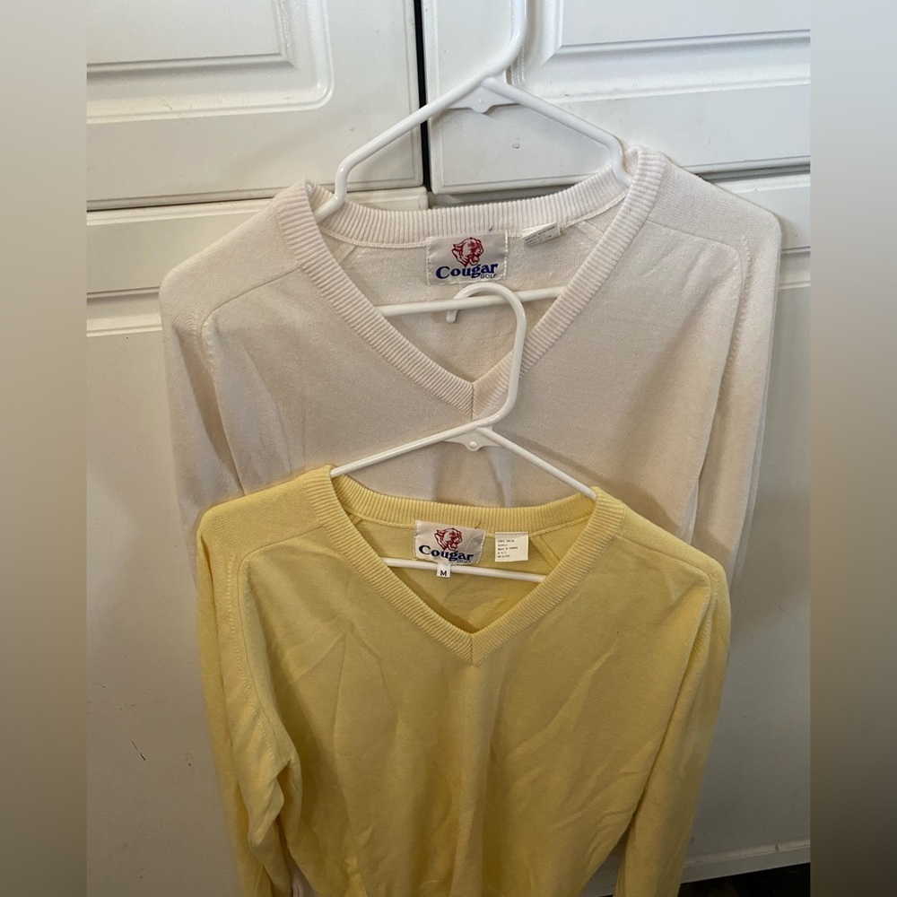 Men cougar orlon acrylic v neck vintage sweater rn 61299